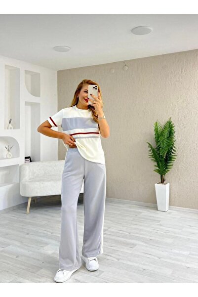 Trendingsize Textured Crew Neck Garni Detailed Short Sleeve Women's Tracksuit...