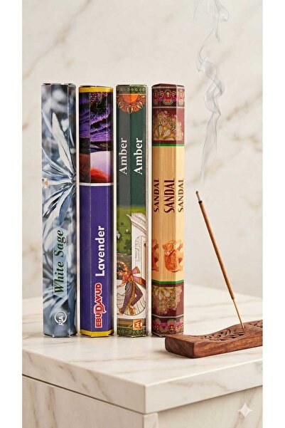 Rasa 4’lü Karma Çubuk Tütsü Seti-Adaçayı,Lavanta,Amber,Sandal Ağacı-Meditasyo...
