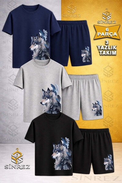 SİNREZ Tricou din 3 piese cu imprimeu WOLF GREY YANDA TUYLER pentru copii - S...