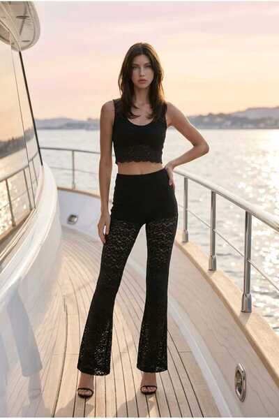 Combout Women's Spanish Flare Pants with Lace Detail