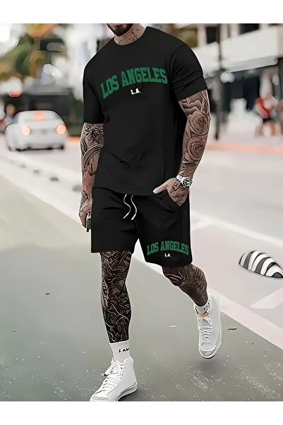 puolikuu Ανδρική φόρμα oversize με σορτς, σετ με στάμπα losnangles - με σορτς