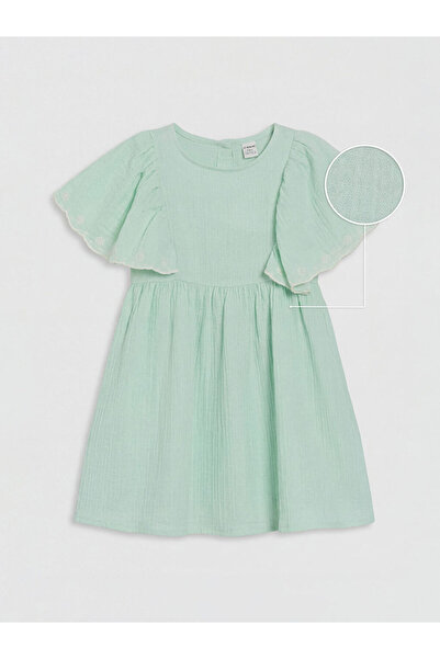 LC Waikiki Rmz Gi̇yi̇m Farkiyla Zero Roba Collar Embroidered Girls' Muslin Dress