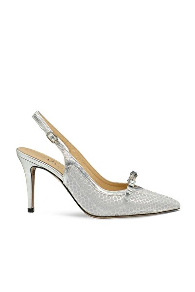 Vario Outer Satin and Genuine Leather Heeled Shoes V64 Silver