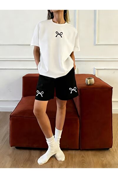 puolikuu Γυναικεία φόρμα oversized με ΣΟΡΤΣ, μπλουζάκι με στάμπα με διπλή κορ...