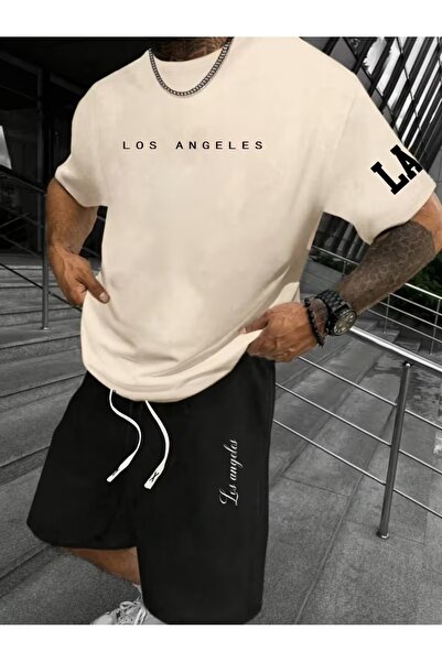 puolikuu Ανδρική φόρμα oversize με σορτς, σετ με στάμπα losnangles - με σορτς