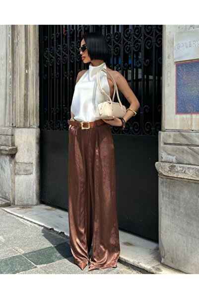 LOKADI Γυναικείο μαύρο παντελόνι παλάτσο με ψηλή μέση και φαρδιά μπατζάκια