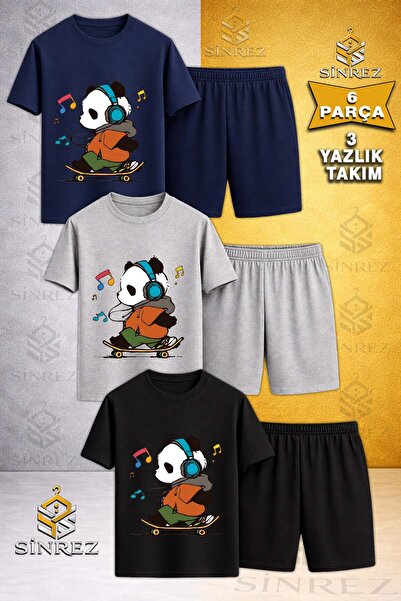 SİNREZ Tricou din 3 piese cu gât rotund imprimat cu note muzicale colorate PA...