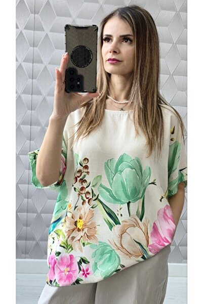 styleFlex Bluză din vascoza 100% cu imprimeu floral 3D