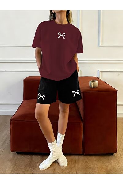 puolikuu Γυναικεία φόρμα oversized με ΣΟΡΤΣ, μπλουζάκι με στάμπα με διπλή κορ...