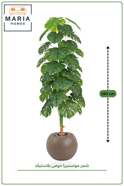 MARIA HOMES 190 CM Artificial Monstera Tree with Speckled Brown Round with Po...