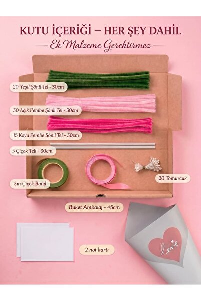 Genel Markalar Pembe Lilyum Buketi Kendin Yap (DIY) Kiti | 65 Adet Şönil İçer...