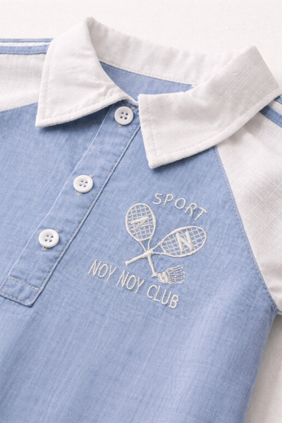 Tifina Kids Baby Boy Racket Embroidered Buttoned Front Denim Overalls Casual Holiday Special Occasions Summer Wear
