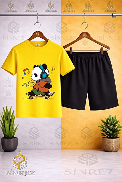 SİNREZ Tricou cu gât rotund cu imprimeu personalizat PANDA SKATEBOARD COLOR N...