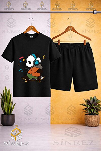SİNREZ Tricou cu gât rotund cu imprimeu personalizat PANDA SKATEBOARD COLOR N...