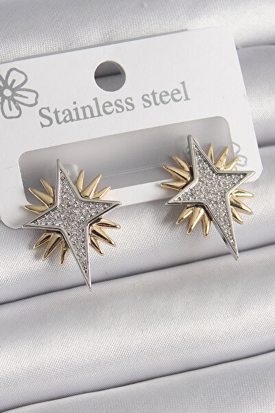 Twin Store Brass Gold Silver Color Zircon Stone Pole Star Model Women's Earrings