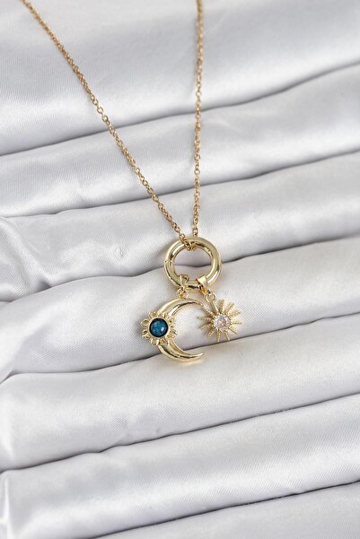 Beta Moda Hub 316L Steel Gold Color Day and Night Theme Charm Women's Necklace