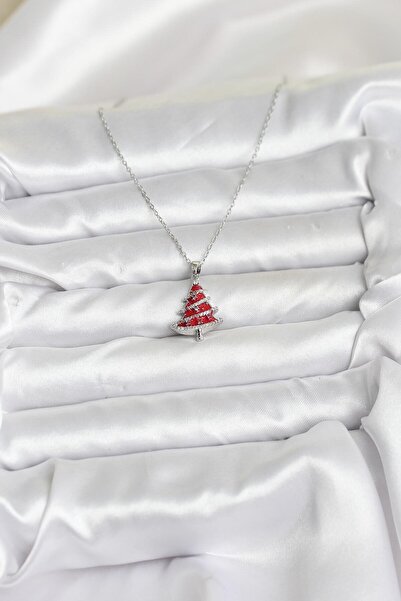 Hobibahçem 316L Steel Chain Silver Color Red Pine Tree Model Christmas Themed...