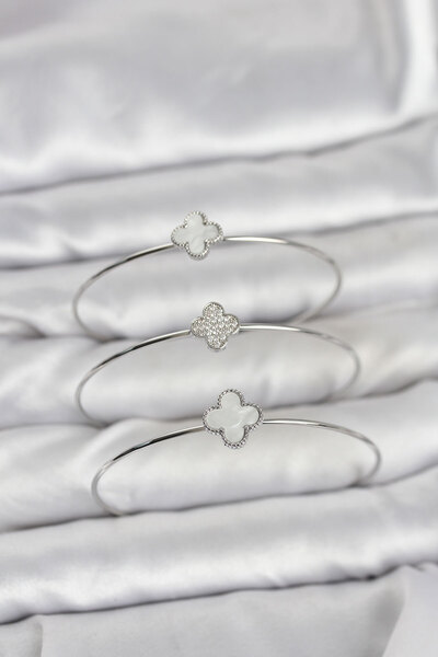 Hobibahçem Silver Color Clover Model with Zircon Stone 3& # 39-Piece Women's ...