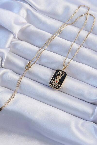 Hobibahçem 316L Steel Chain Gold Color Black Enamel Tarot Pendant