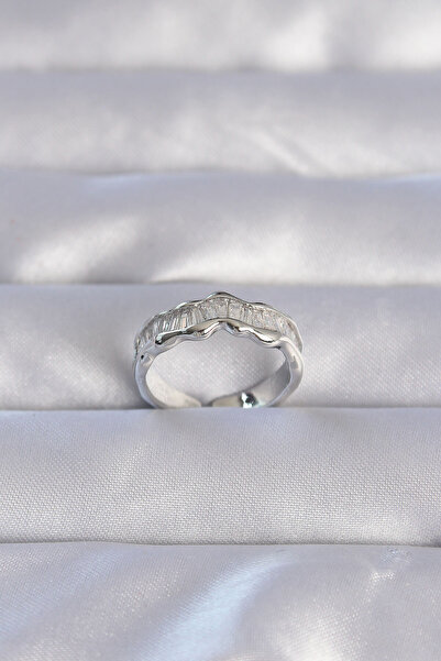 Twin Store Brass Silver Color Zircon Stone Wavy Waterway Model Adjustable Ring