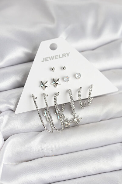 Twin Store Brass Silver Color Earring Set 6& # 39L