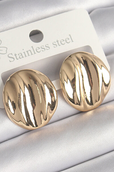 BŞK VİRGO Brass Gold Color Embroidered Circle Plate Model Women's Earrings