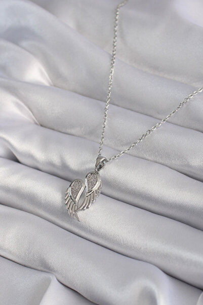 Hobibahçem 316L Steel Silver Color Zircon Stone Wing Model Women's Necklace