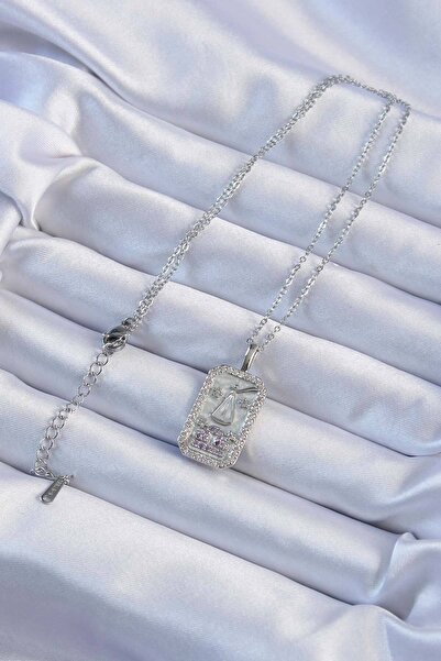 Hobibahçem 316L Steel Chain Silver Color Lilac Zircon Stone Tarot Necklace