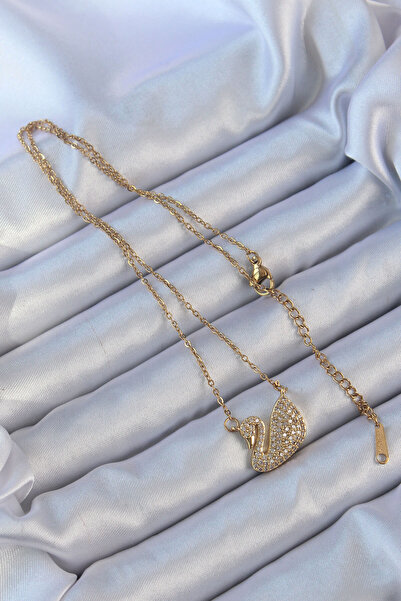 Generic Brand 316L Steel Chain Gold Color Zircon Stone Swan Necklace
