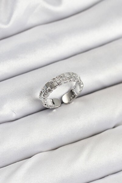 Beta Moda Hub Brass Silver Color Zircon Stone Inlaid Women's Ring