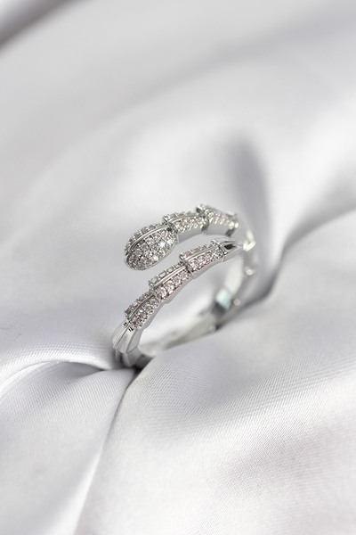 Beta Moda Hub Silver Color Zircon Stone Snake Model Women's Ring