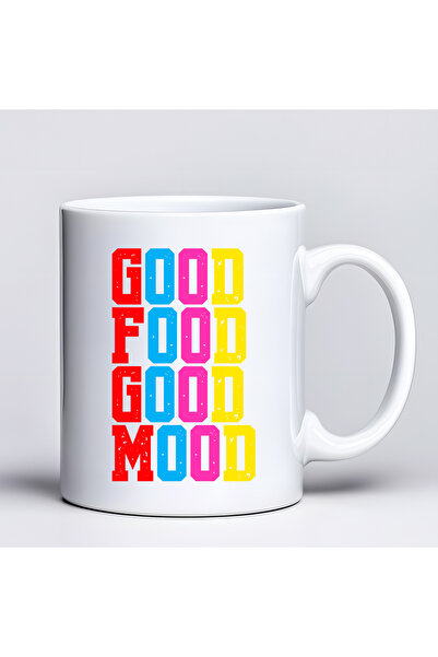 Beta Moda Hub Good Food Good Mood Written Mug Model 224 Colorful Printed Cera...