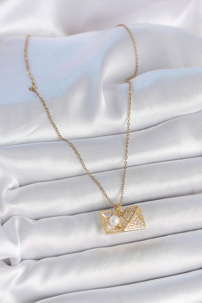 Hobibahçem 316L Steel Gold Color Chain Zircon Stone Opening Pearl Diamond Mod...