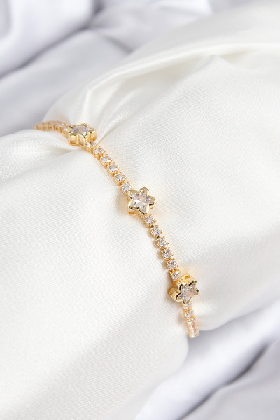 BŞK VİRGO Brass Zircon Stone Star Model Gold Color Elevator Women's Bracelet