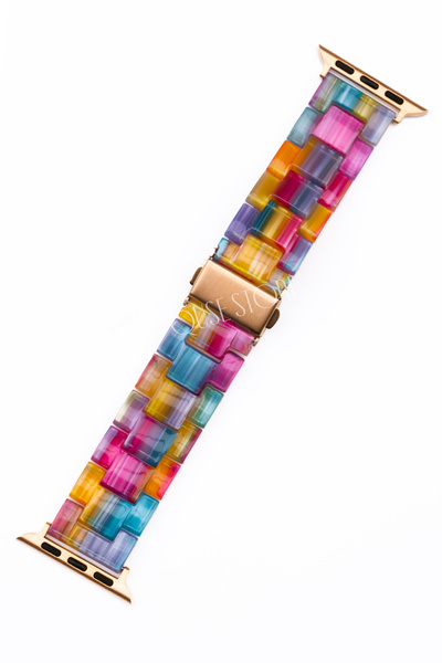 Quse Apple Watch Series 10/11 42mm & 41mm/40mm/38mm Uyumlu Desenli Reçine Kor...