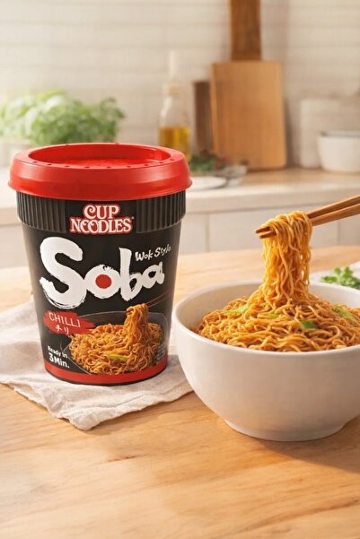 Nissin Noodles Soba Japon Tarzı Wok Usulü Chili Biber Soslu Cup Noodle 92 Gr