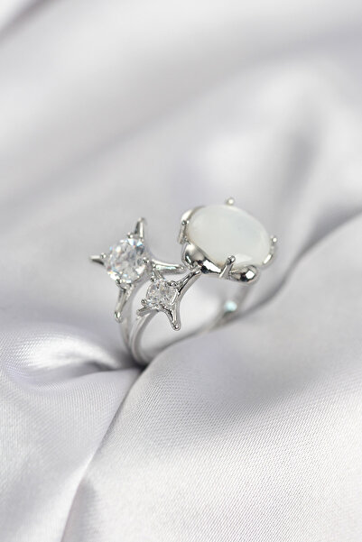Beta Moda Hub Silver Color Pole Star Model Women's Ring