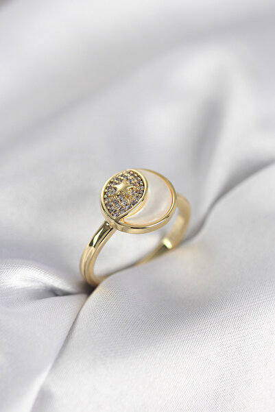 Beta Moda Hub Moon Star Model Gold Color Zircon Stone Women's Ring