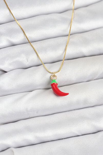 Beta Moda Hub Brass Gold Color Red Capybara Pepper Model Women's Necklace