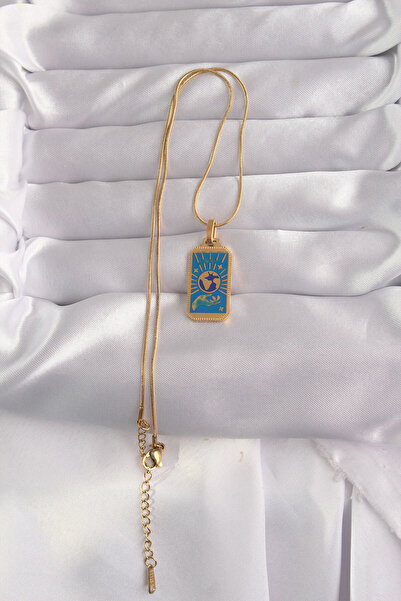 BŞK VİRGO 316L Steel Gold Color Blue Enamel Hand Figurine Tarot Pendant