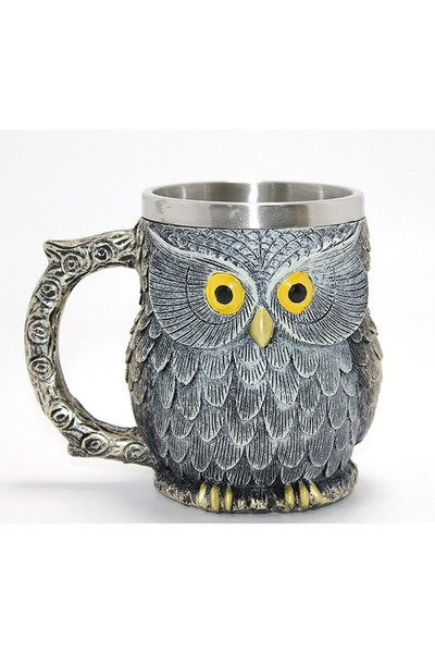 CAVAŞ sun hat 3D Embossed Stainless Steel Mug with Wise Owl Figure Product Di...