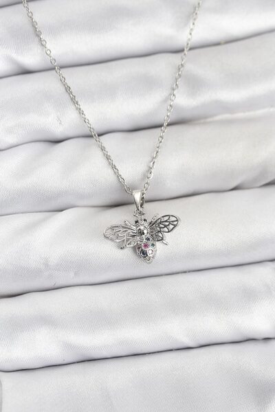 Twin Store 316L Steel Chain Silver Rk Fly Model Zircon Stone Women's Necklace