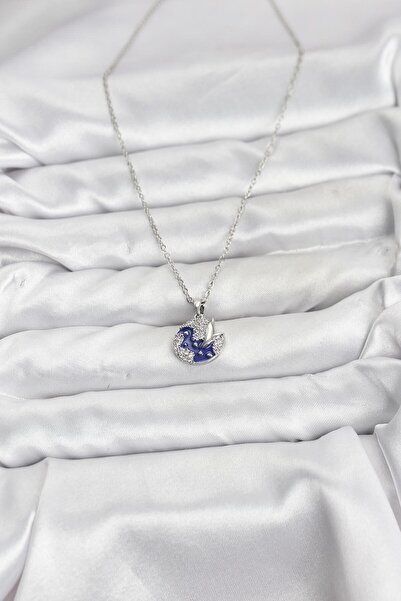 Hobibahçem 316L Steel Chain Silver Color Night Model Zircon Stone Women's Nec...