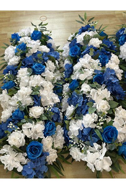 DİVA FLOWER EVENT Mavi & Beyaz Lüx Yapay Tag Çiçeği – 1 Metre Arka Fon Aranjmanı