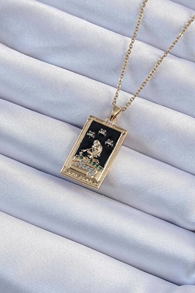 BŞK VİRGO 316L Steel Chain Gold Color Zircon Stone Black Enamel Girl Figure T...
