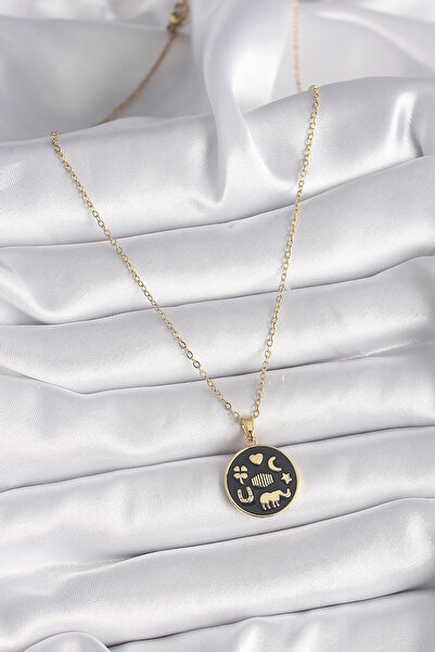 Hobibahçem 316L Steel Gold Color Black Luck Necklace
