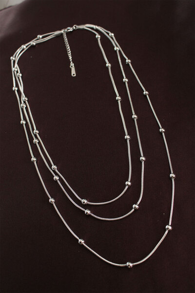 Hobibahçem 316L Steel Silver Color Minimal Ball Chain Model Multiple Necklace