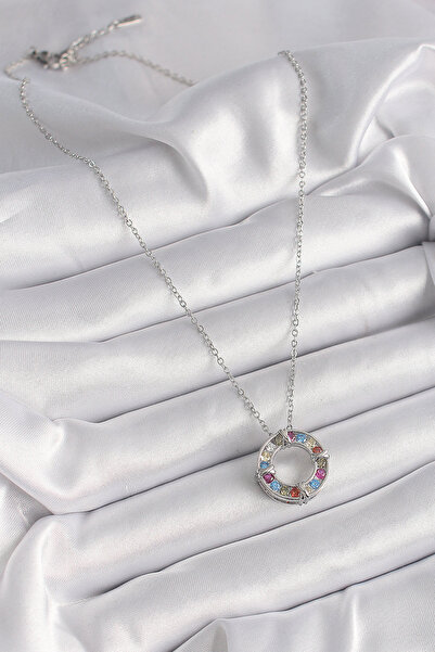Hobibahçem 316L Steel Silver Color Chain Colorful Zircon Stone Xoxo Model Wom...