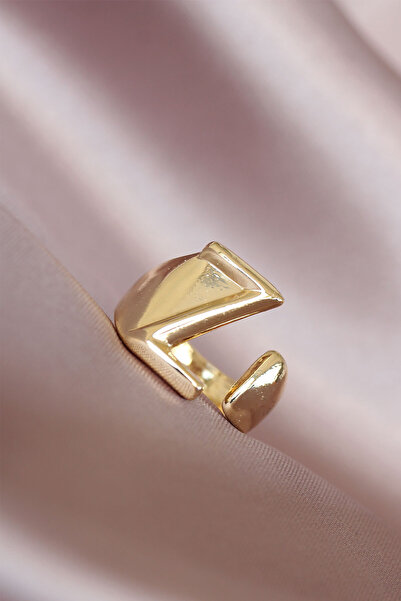 Beta Moda Hub Z Letter Gold Color Adjustable Metal Women's Ring