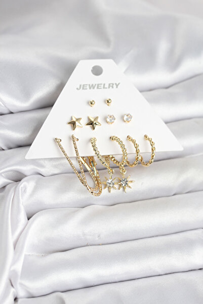 Twin Store 6 Pairs Women's Earrings Set Gold Color